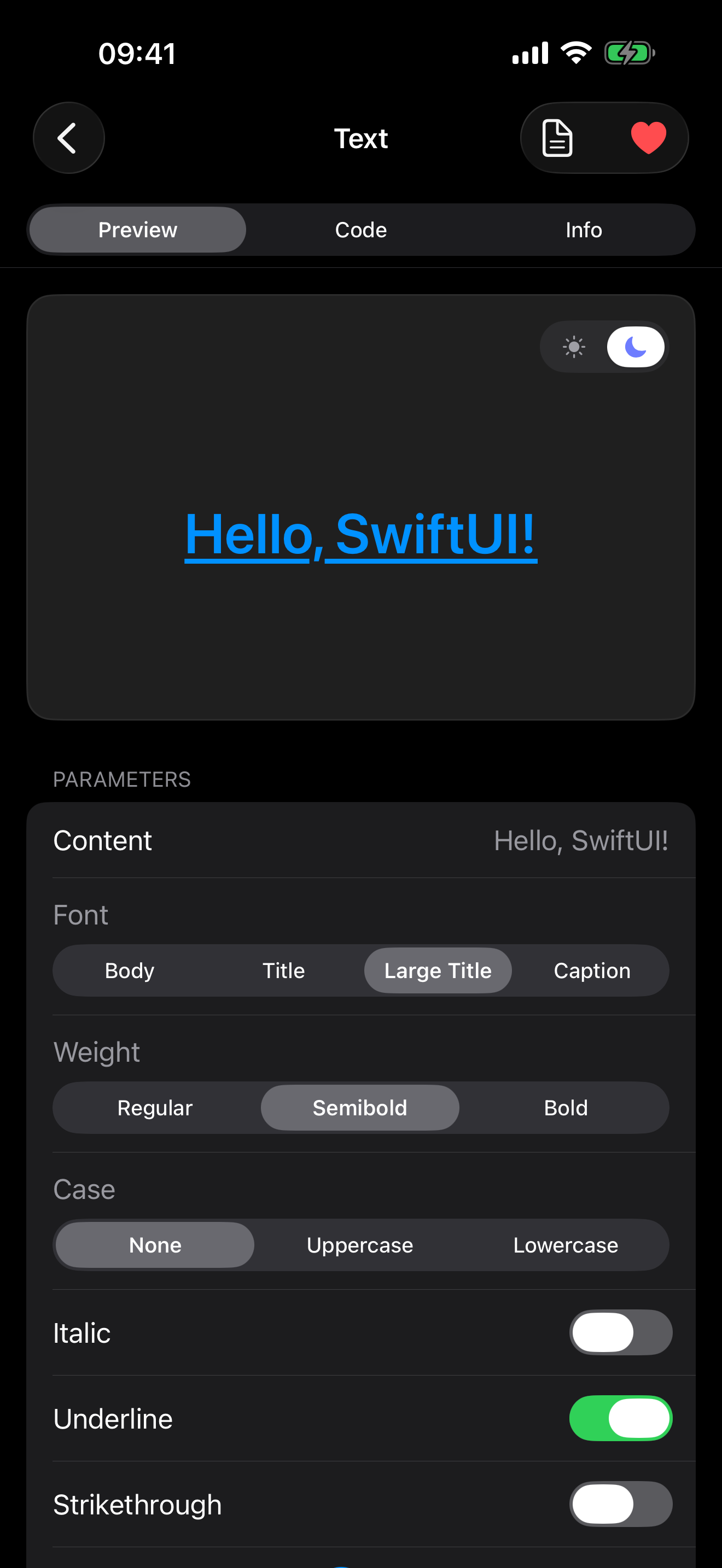 Interactive preview of a SwiftUI component
